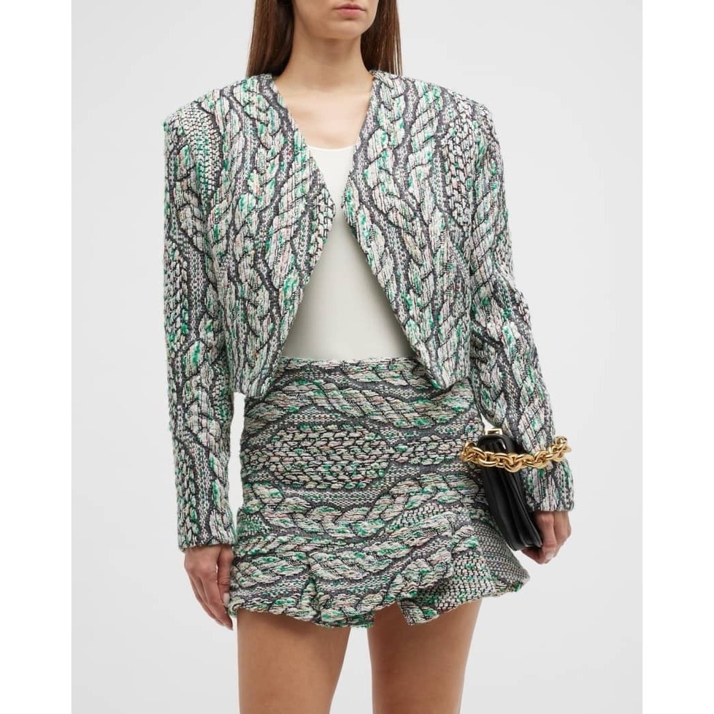IRO Agnese Jacket Cropped Green Tweed Blazer Women's Small EU 36 NWT $695